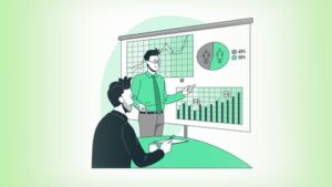 a image of two men talk on the charts
